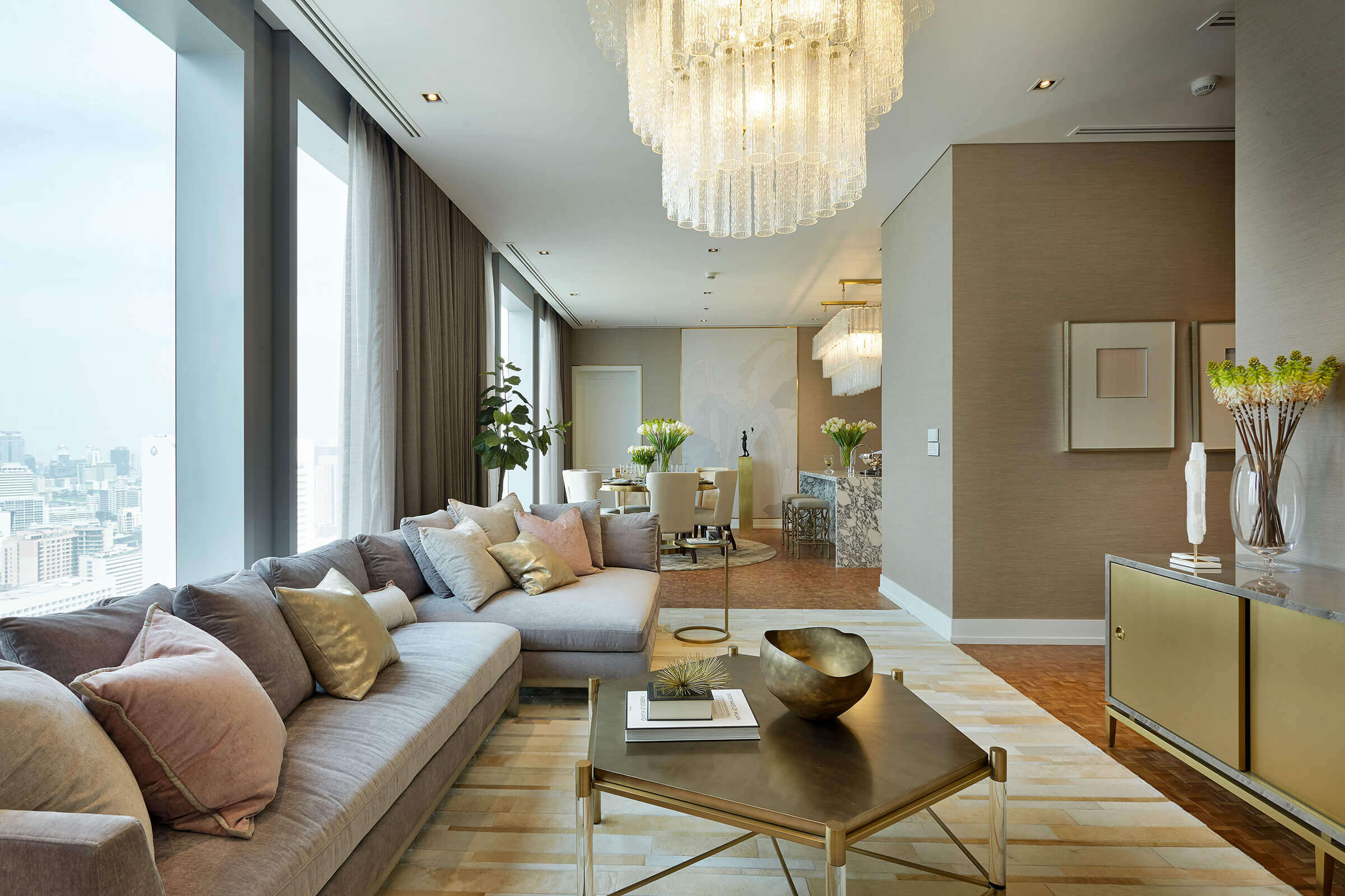 Modern Luxury Living Room with City View