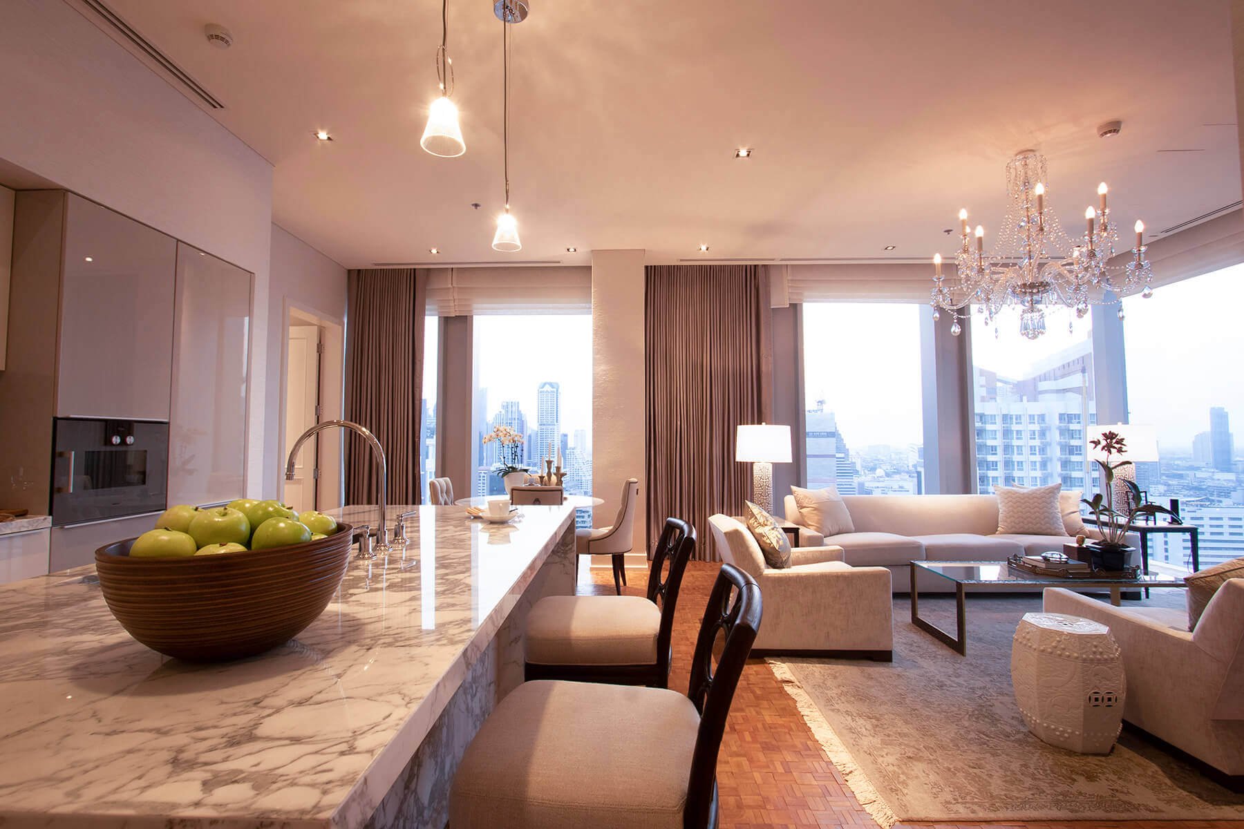 Luxury Condo Kitchen Island with City View