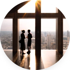 Couple at Mahanakhon SkyWalk Sunset