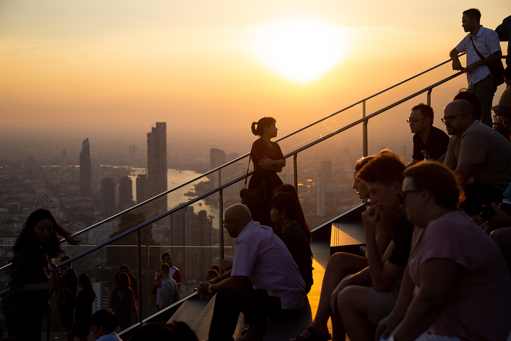 Visitors at Mahanakhon Skywalk Sunset