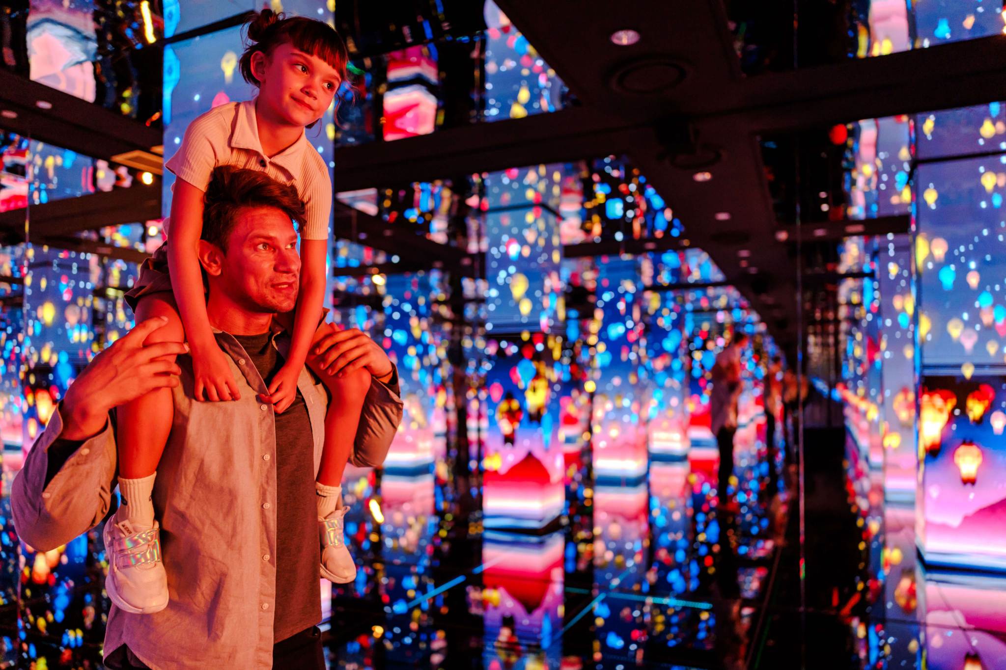 Father and Daughter at Interactive Light Exhibit