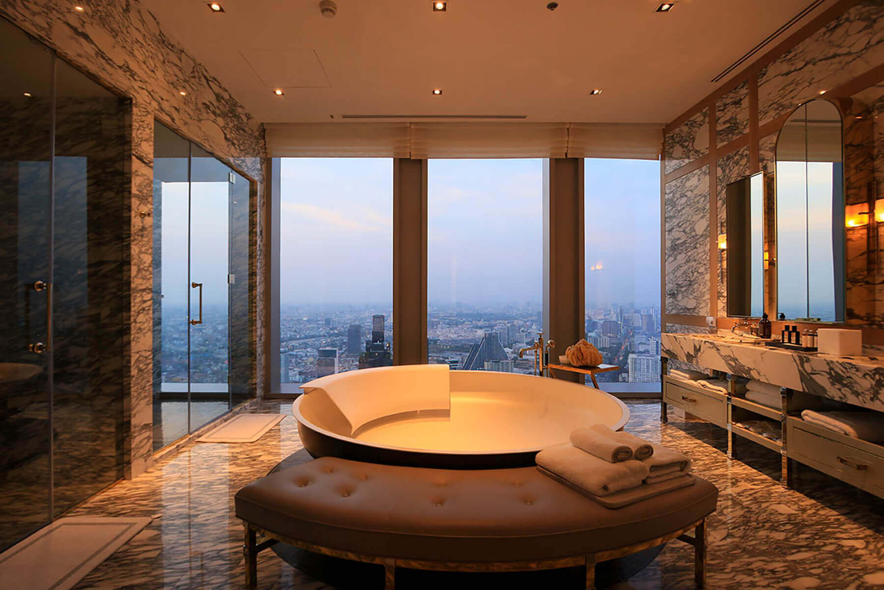 Luxury Marble Bathroom with Panoramic City View