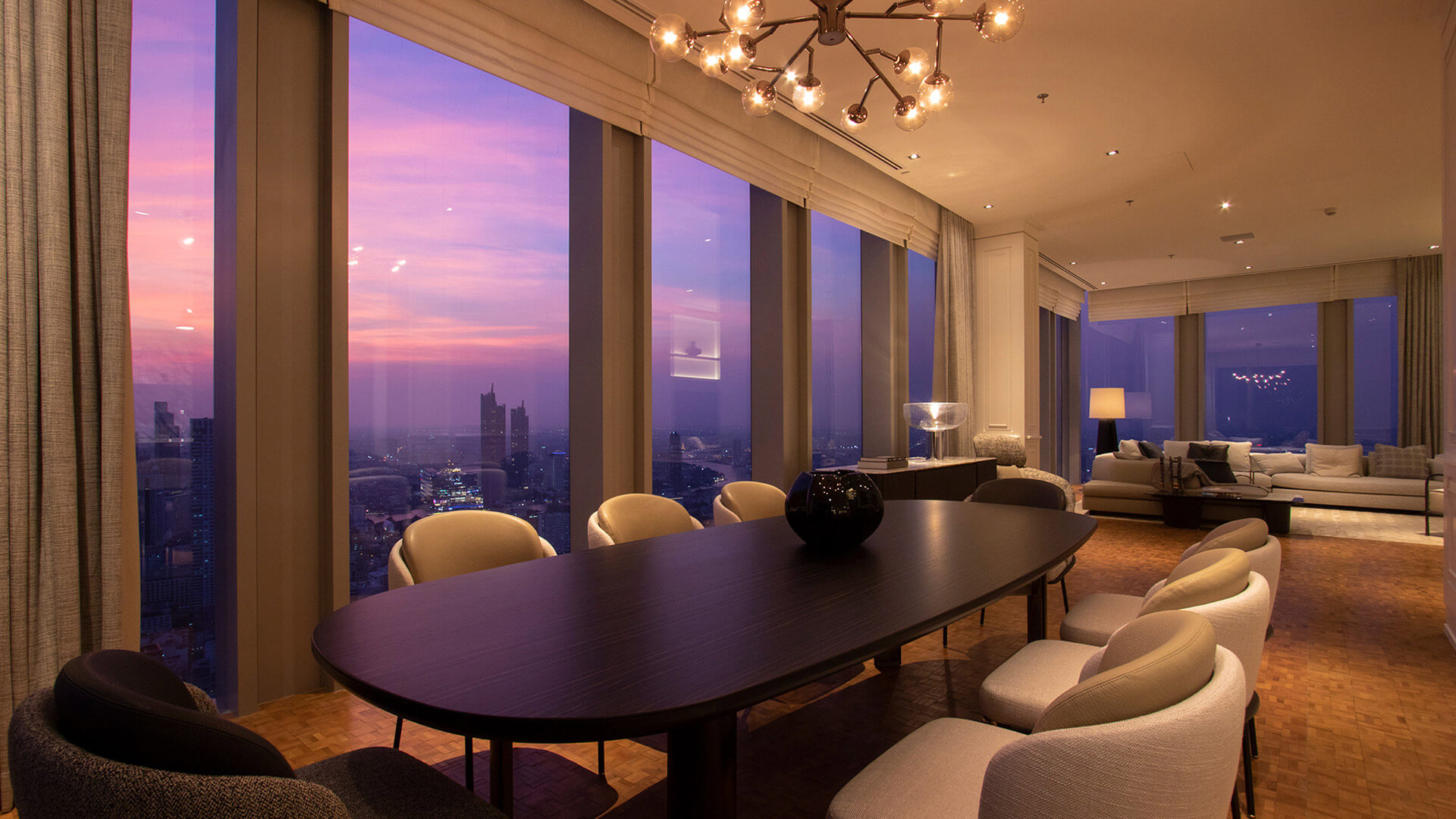 Luxury Dining Room with Bangkok Sunset View