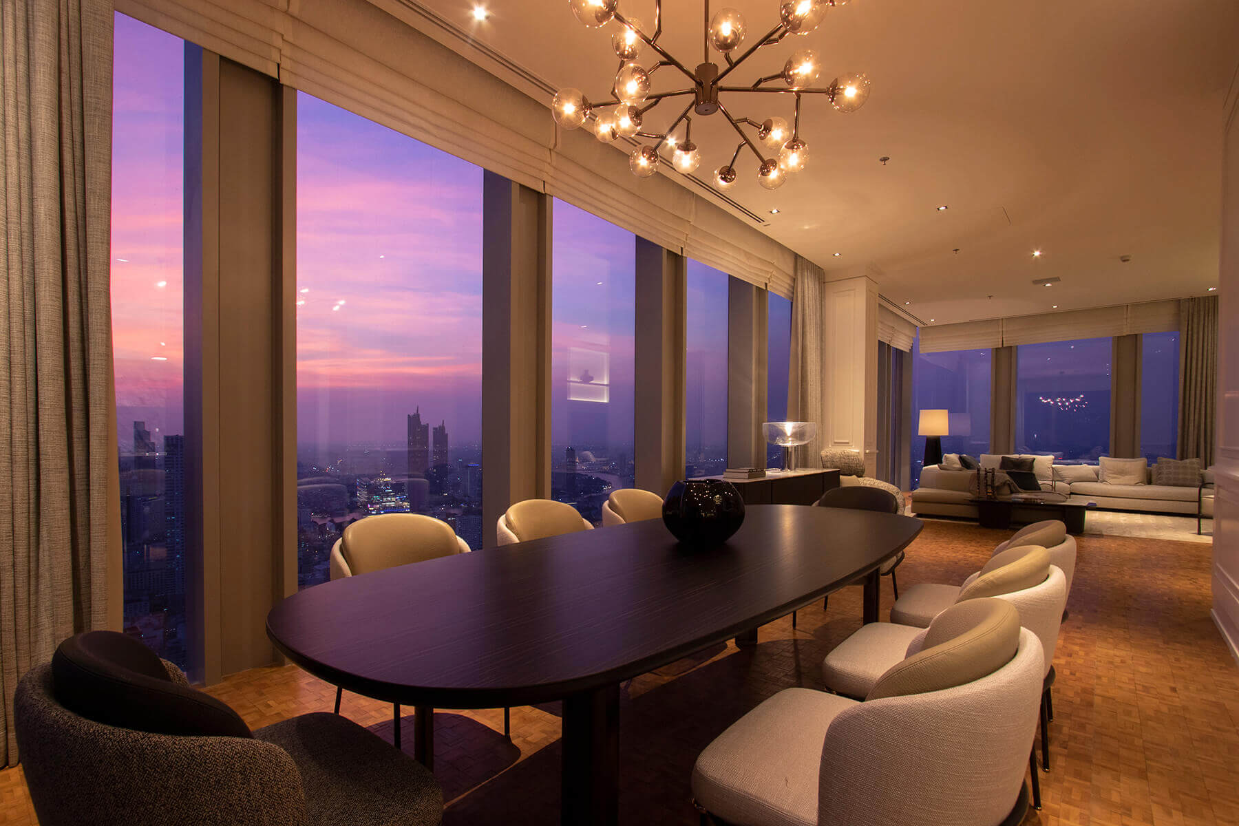 Luxury Dining Room with City Skyline View
