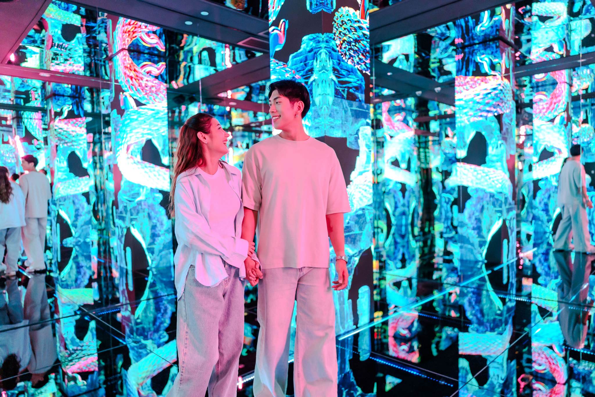 Couple in Immersive Digital Mirror Room